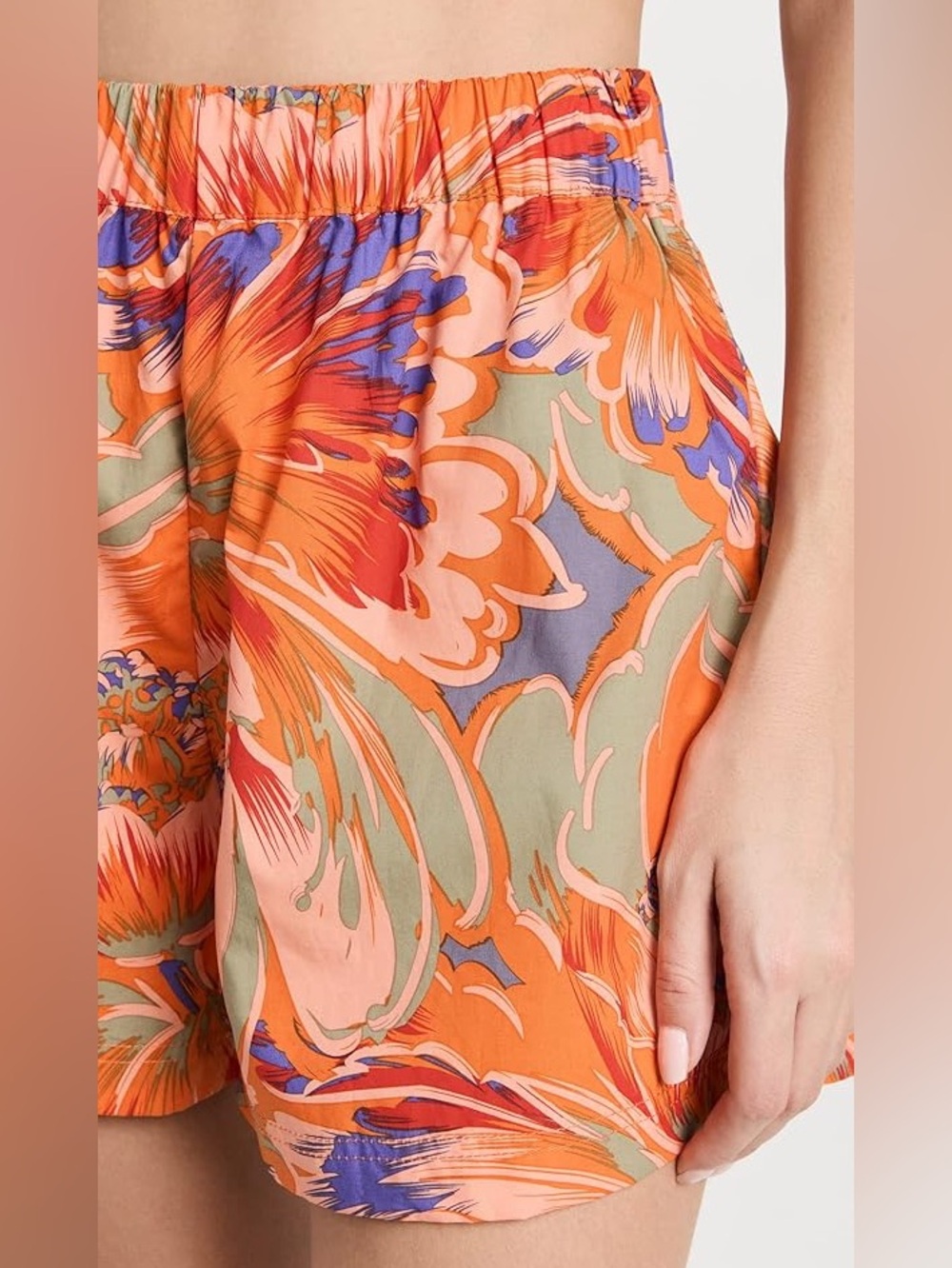 Mikoh Willa Vibrant Orange Floral High Rise Elastic Waist Shorts Size Medium